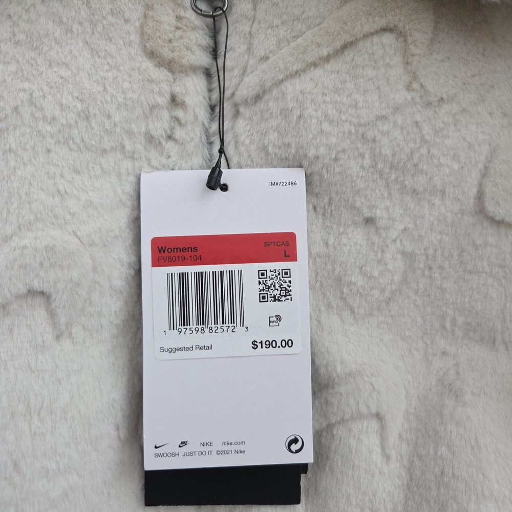 Nike Women's Sportswear Essentials Printed Plush Faux Fur Jacket Size Large - Picture 5 of 6
